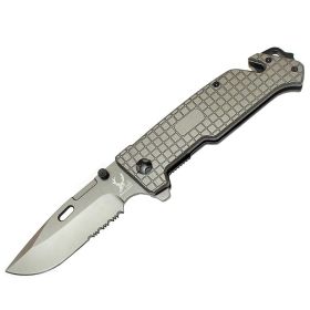9" The Bone Edge Grey Folding Knife with Belt Clip
