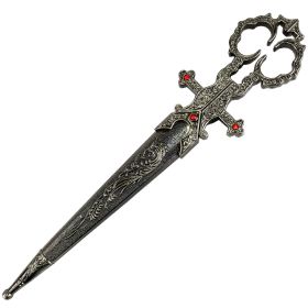 10.5" Dark Silver Color Handle Renaissance Scissors Dagger with Sheath