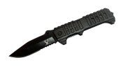 9" Spring Assisted Black Bone Edge Metal Knife with Clip & Glass Breaker