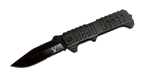 9" Spring Assisted Black Bone Edge Metal Knife with Clip & Glass Breaker