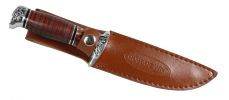 10" Hunt-Down Fixed Blade Knife with engraved Handle and Leather Sheath