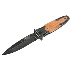 8" Defender Xtreme Spring Assisted Knife with Stone Washed Blade & Wood Handle