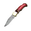 TheBoneEdge 6.5" Damascus Folding Knife Red Wood Handle Handmade with Sheath
