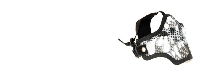 SAC-103S Tactical Metal Mesh Half Mask for Airsoft in Black and White Skull