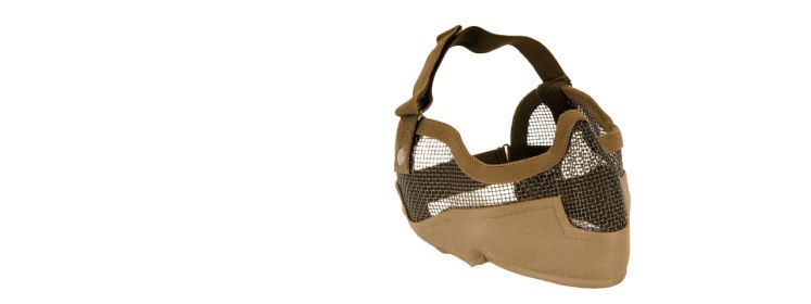 SAC-108T Tactical Metal Mesh Half Mask with Ear Protection for Airsoft in Desert Tan