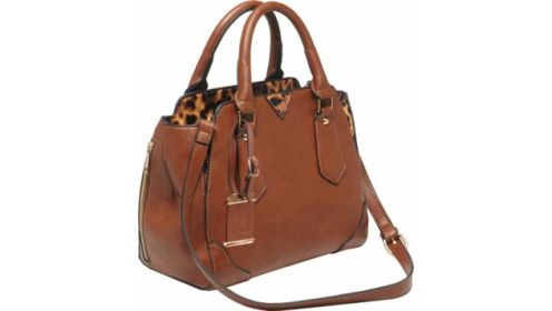 BULLDOG CONCEALED CARRY PURSE SATCHEL CHESTNUT W/ LEOPARD TM