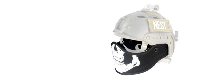 SCA-801S FAST Helmet Armour Face in Black with White Skull