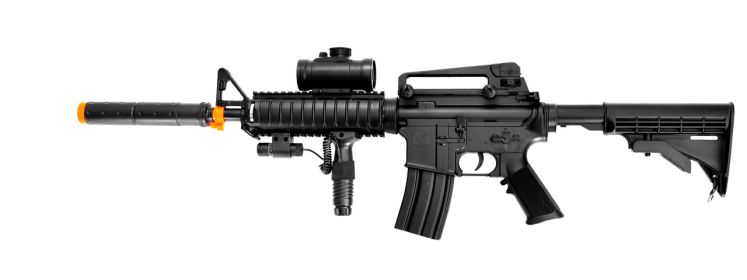 SM83A2 AEG Plastic Gear M4 w/ Flashlight, Pressure Switch Laser, Red Dot Scope, Silencer