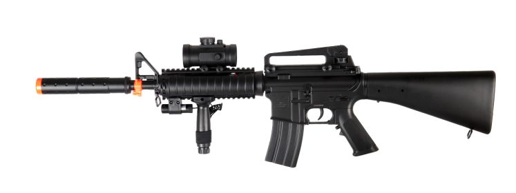 SM83B2 Plastic Gear M4 AEG w/ Laser, Flashlight, & Red Dot Scope, Black