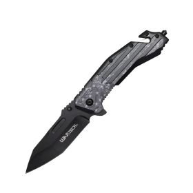 8.5" 3D Printed Dark USA Flag Handle Spring Assisted Pocket Knife With Glass Breaker