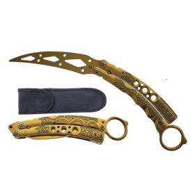9" Gold Color Stainless Steel Blade Butterfly Folding Practice Trainer Knife