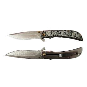 8.25" Stainless Steel Blade Spring Assisted Folding Knife w/ Gunmetal Skull Design Handle