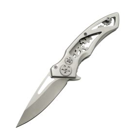 7.75" Steampunk Style Stainless Steel Tactical Silver Folding Pocket Knife With Clip