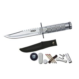 8.5" Silver Color Fixed Blade Survival Knife W/ Survival Kit & Compass