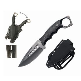 9" Full Tang Stainless Steel Black Drop Point Blade Hunting Knife w/ ABS Swivel Sheath