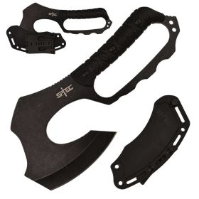 10.5" Full Tang Black Blade Knuckle Handle Tactical Axe With ABS Swivel Sheath