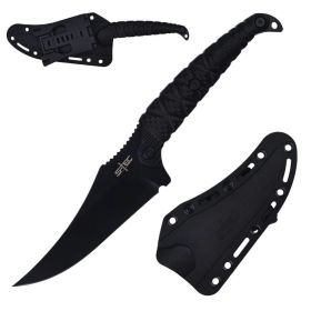 9.5" Full Tang Stainless Steel Black Trailing Point Blade Hunting Knife w/ ABS Swivel Sheath