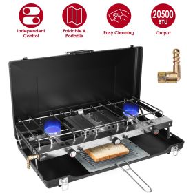 3 Burner Camping Stove 20000 BTU Portable Foldable Propane Stove With Toast Tray Windshield Portable Handle Outdoor Cooking Gas Stove For RV Camping B