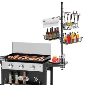 Griddle Caddy Standing Grill Utensil Caddy With Paper Towel Holder Hook Baskets BBQ Accessories Storage Rack Vertical Standing BBQ Organizer Grill Ute