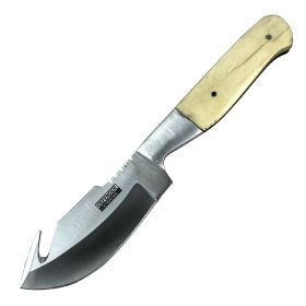 Defender-Xtreme 7.5" Bone Handle Stainless Steel Hook Blade Hunting Knife With Leather Sheath