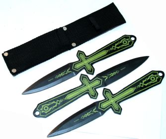 3 Pc. Set Of 10" Black & Yellow Throwing Knives With Sheath