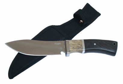 Defender Xtreme 9.5" Hunting Knife Silver Stainless Steel Brown Wood Handle with Sheath