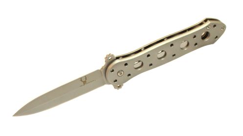 8" S/A Pocket Knife Silver Stainless Steel Blade Metal Handle W/ Belt Clip