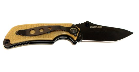 8.5" Brown & Black S/A Pocket Knife Black Stainless Steel Blade Metal Handle W/ Belt Clip
