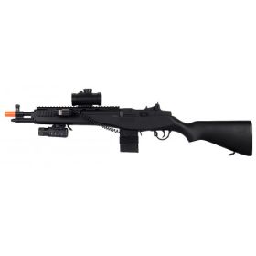 Double Eagle M305P M14 Spring Airsoft Gun FPS-300 Tactical Flashlight, Red Dot Sight High Capacity Magazine